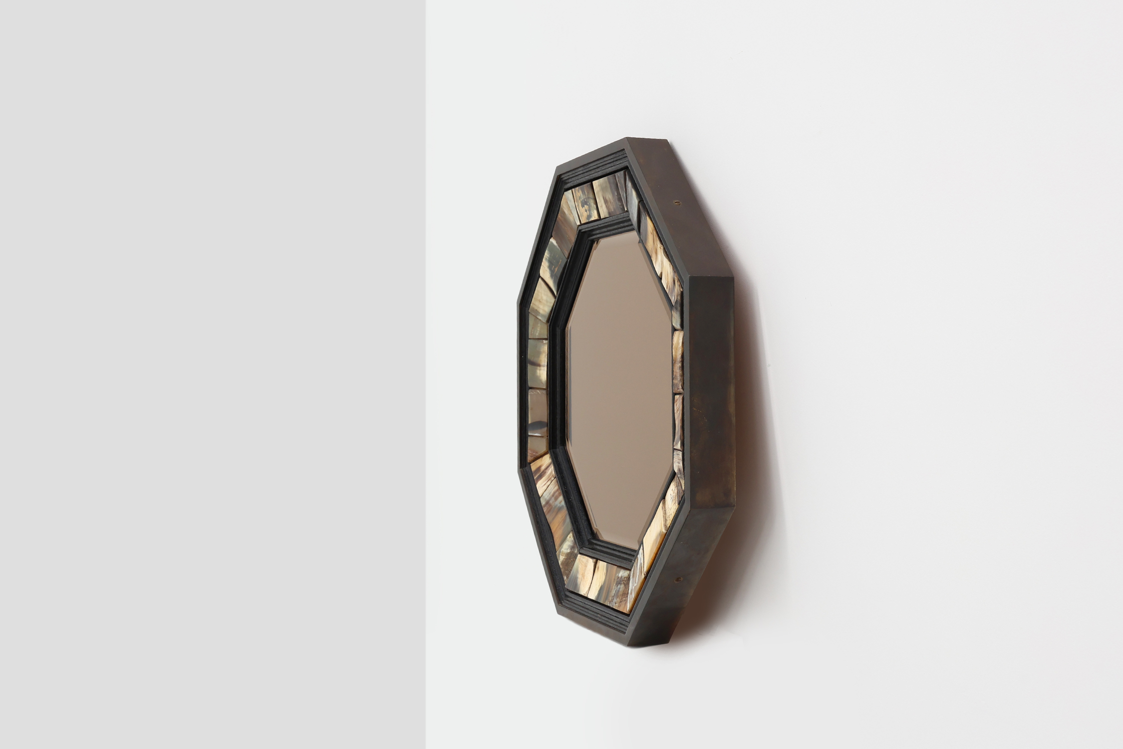 Brass and horn octagonal mirror with horn by Anthony Redmile, UK ca. 1980thumbnail